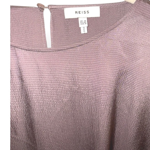 Reiss Maggie sz 8 Hammered Satin Top Mauve Taupe Drawstring Oversized - Picture 6 of 9